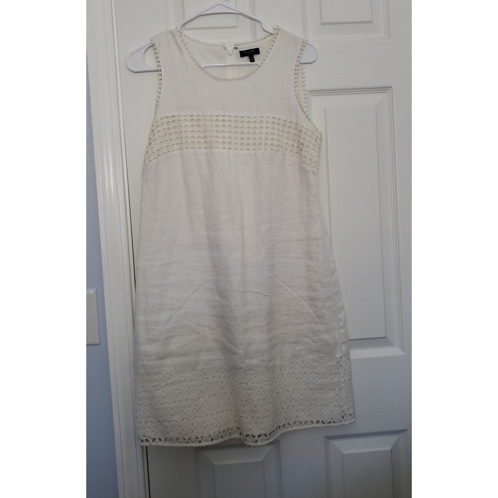 Kaari Womans Blue Sleeveless Linen Dress‎ Size 2 has Lace Trim